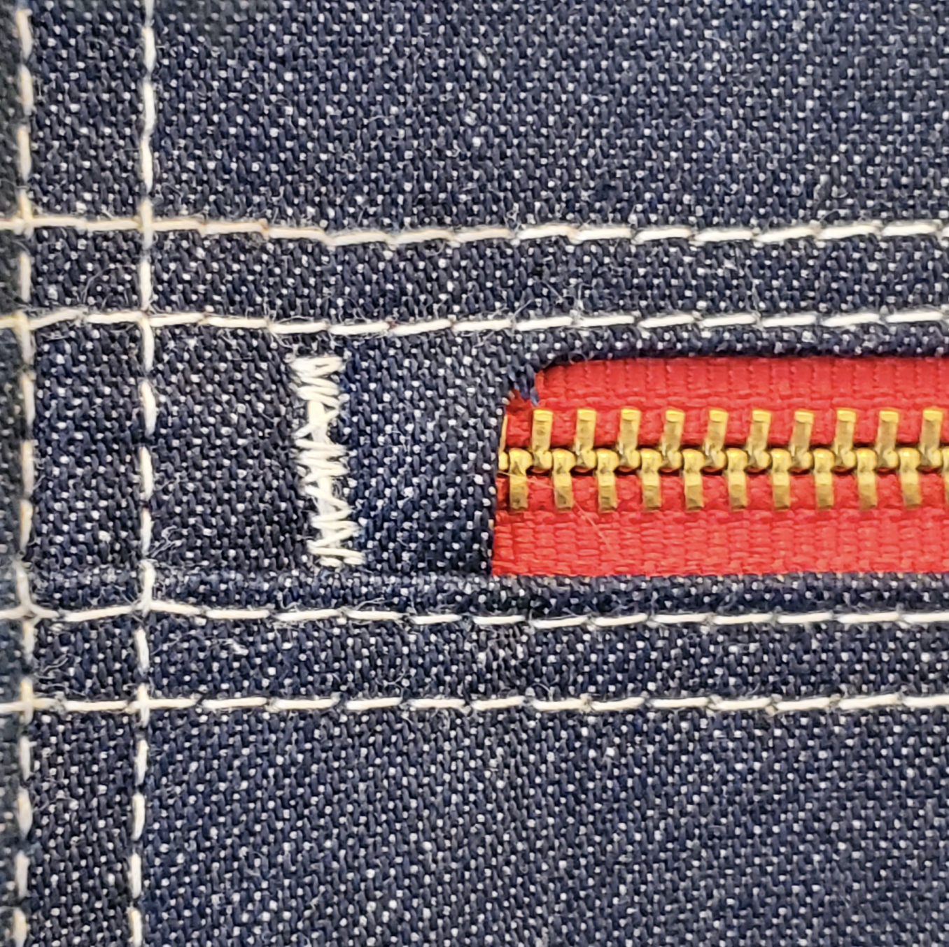 detail of zipper stitching on LC King jeans